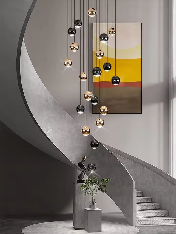 Elegant spherical pendant light for staircase or living room lighting