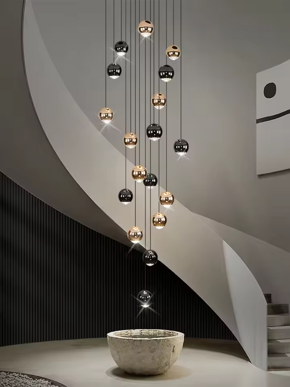 Elegant spherical pendant light for staircase or living room lighting