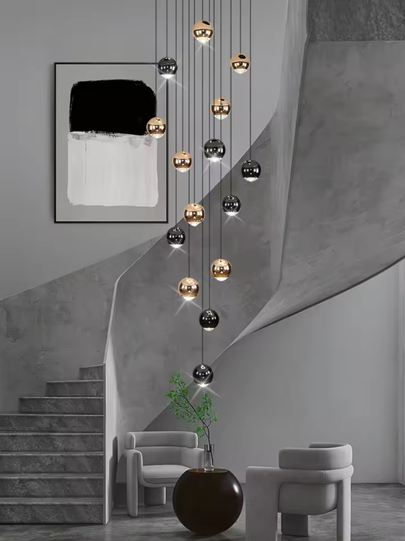 Elegant spherical pendant light for staircase or living room lighting