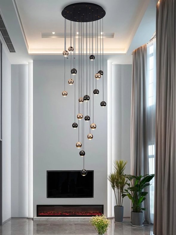Elegant spherical pendant light for staircase or living room lighting