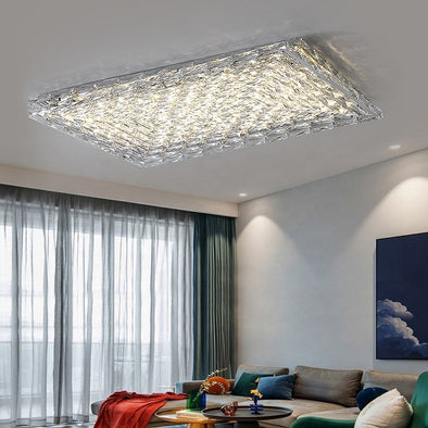 Modern Crystal Flush Mount Light For Living Room Bedroom Square Ceiling Lamp