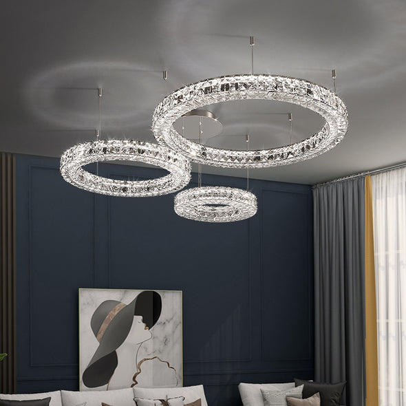 Three Rings Crystal Chandelier For Living Room Luxury Decorate Hanging Lamp