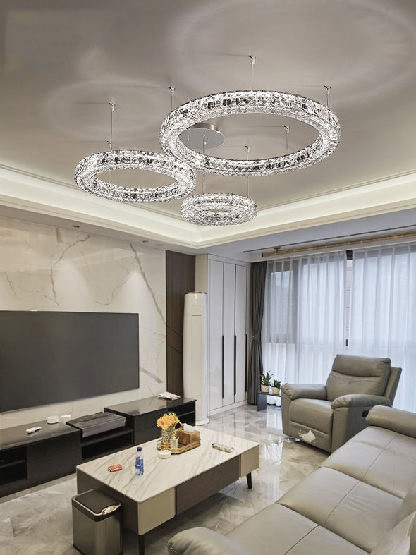 Three Rings Crystal Chandelier For Living Room Luxury Decorate Hanging Lamp