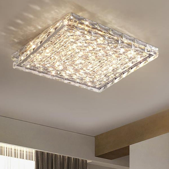 Modern Crystal Flush Mount Light For Living Room Bedroom Square Ceiling Lamp