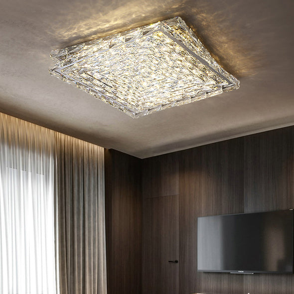 Modern Crystal Flush Mount Light For Living Room Bedroom Square Ceiling Lamp