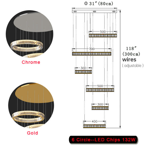 Large Crystal Round Chandelier  For High Ceiling