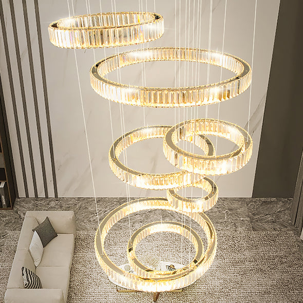 Large Crystal Round Chandelier  For High Ceiling