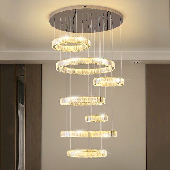 Large Crystal Round Chandelier  For High Ceiling
